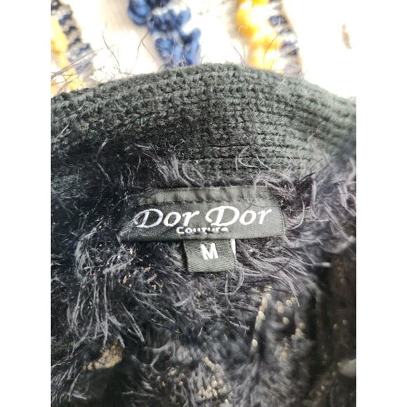Dor Dor Couture Star Eyelash Chenille Fuzzy Metallic 2 Tone Open Cardigan M - Picture 8 of 8